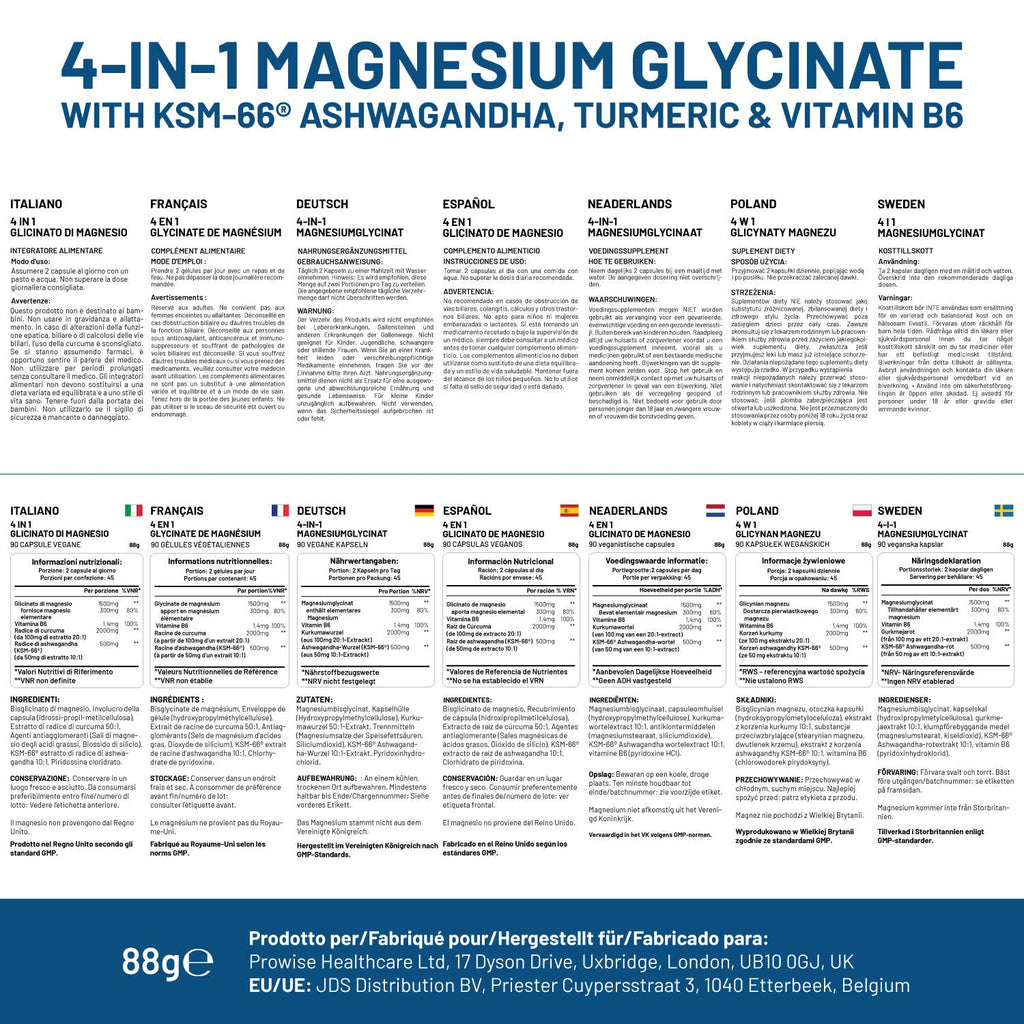 Glicinato de magnesio con ashwagandha, cúrcuma y vitamina B6