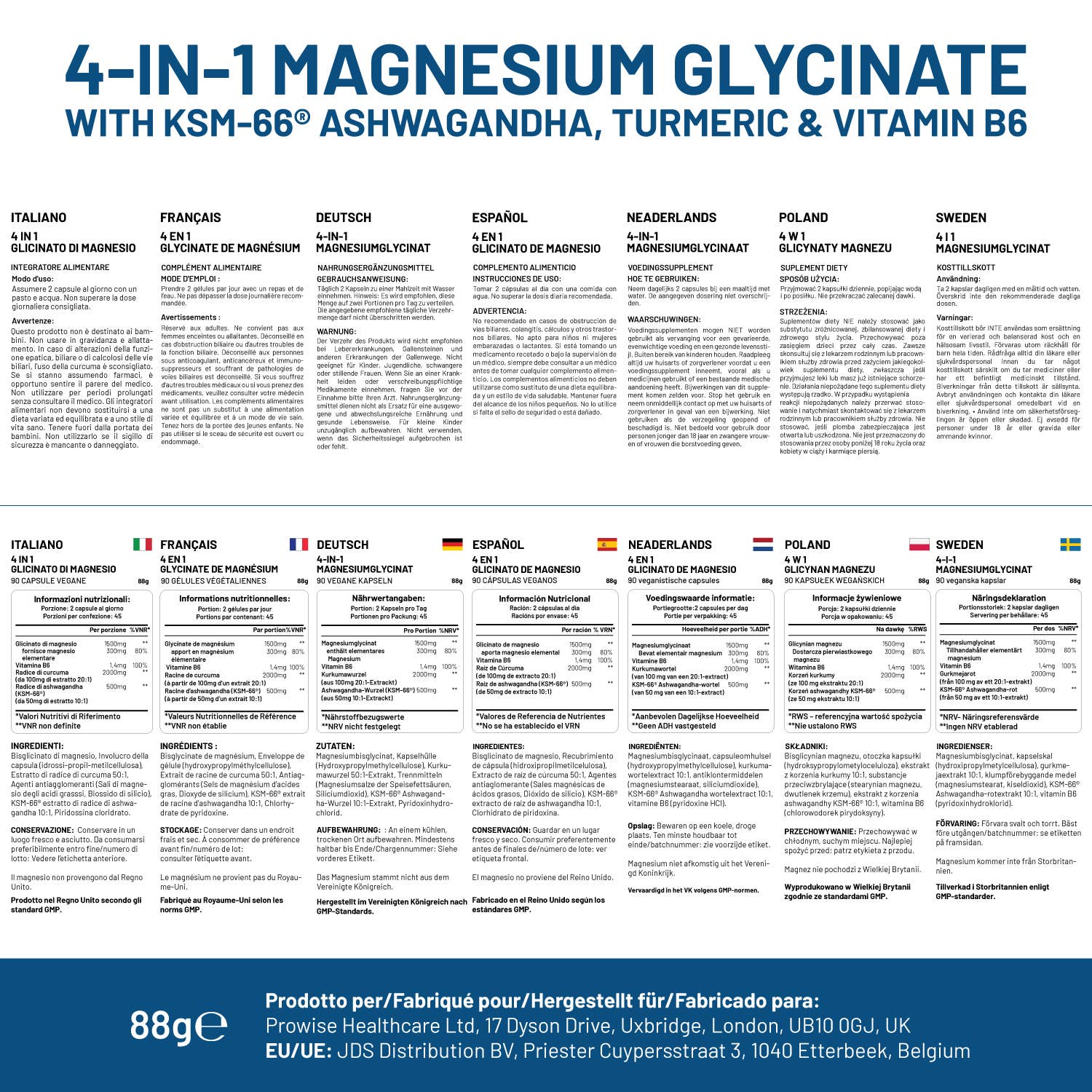 Glicinato de magnesio con ashwagandha, cúrcuma y vitamina B6