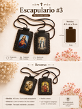 Escapulario Colombiano Hecho a Mano #3 - 4.5 cm x 3 cm - Cuero Sintético con Imágenes Religiosas