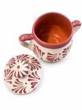 Azucarera de Cerámica y Barro Hecha a Mano - Estilo Espiga Beige y Rojo 12 oz