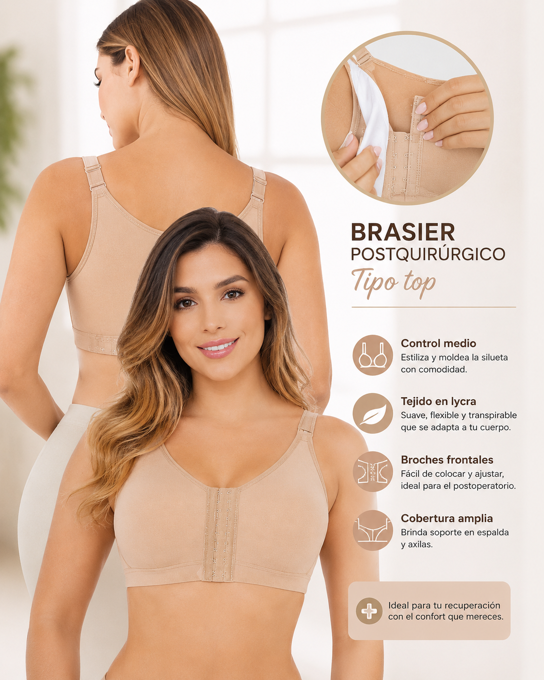 Brasier Postquirúrgico Tipo Top FAJATE Ref 12027 - Talla 36 Color Beige