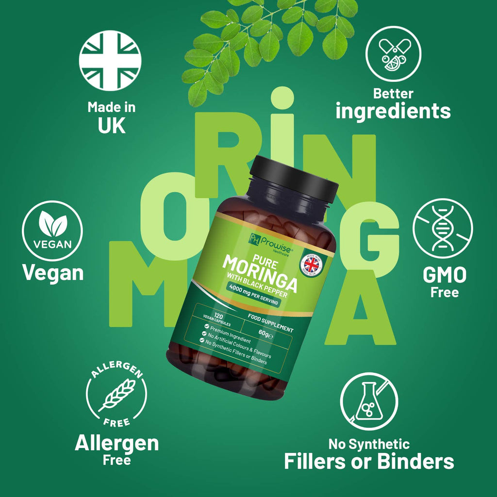 Pura Moringa 4000mg - 120 Cápsulas Veganas con Pimienta Negra
