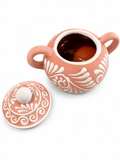 Azucarera de Cerámica y Barro Hecha a Mano - Estilo Espiga Rosa y Blanco 12 oz