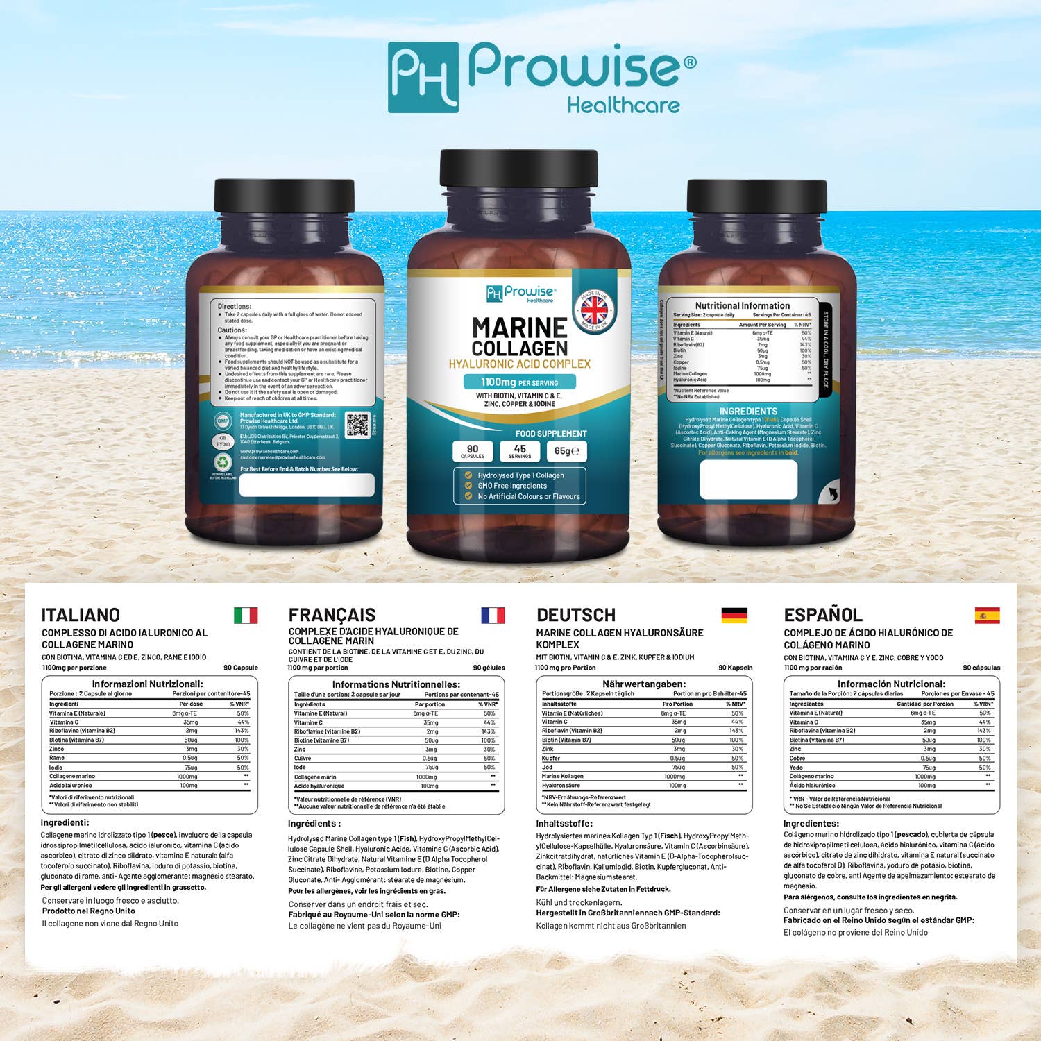 Colágeno Marino con Ácido Hialurónico 1100 mg – 90 Cápsulas