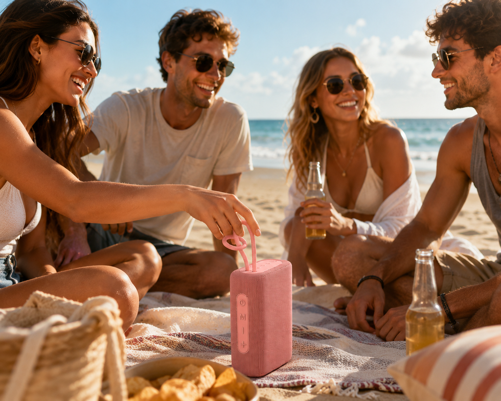 Wireless Beach Speaker Rosa – Con Mosquetón, Bluetooth 5.0, Resistente al Agua
