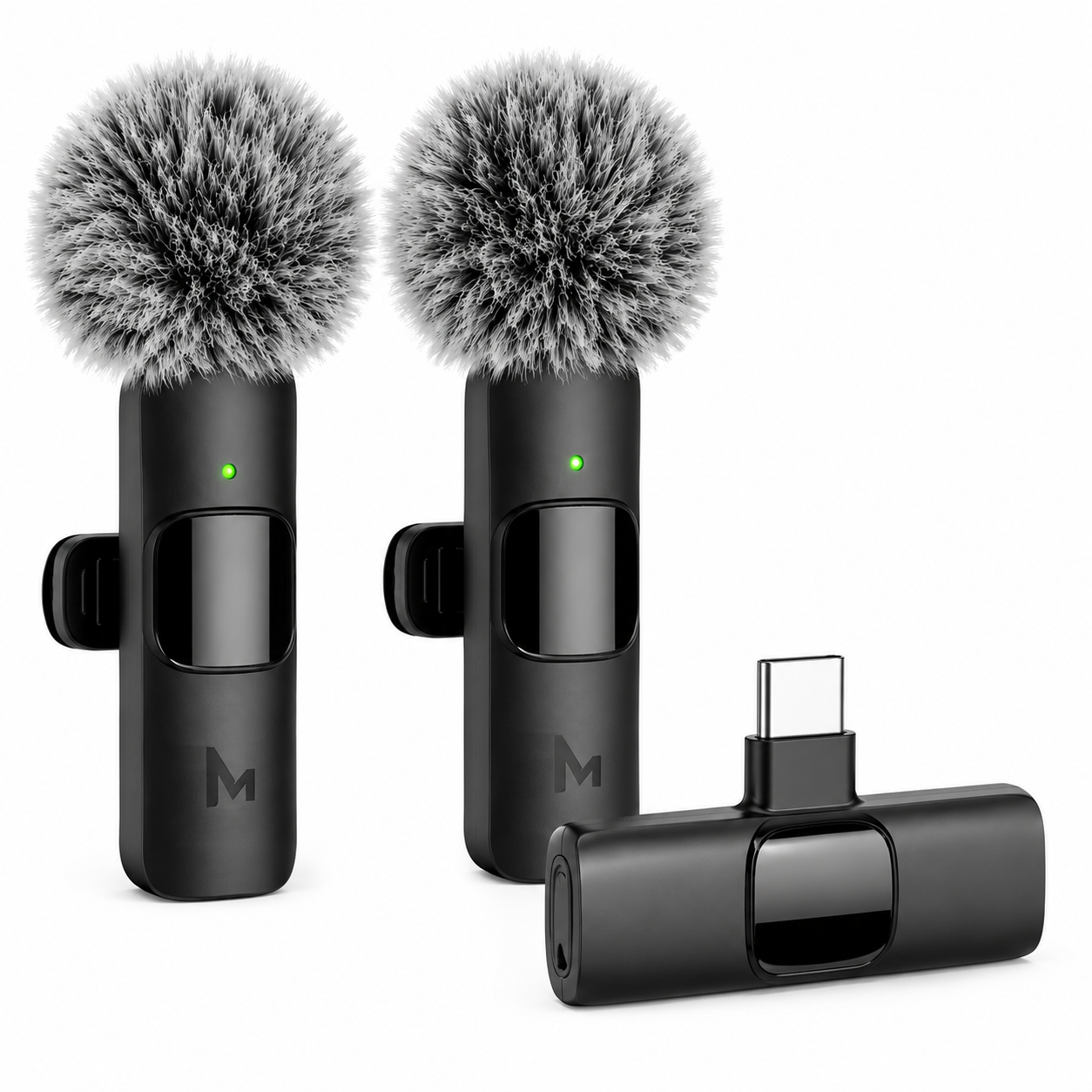 Micrófonos Lavalier Inalámbricos 2-Pack – USB-C, Plug & Play, Reducción de Ruido