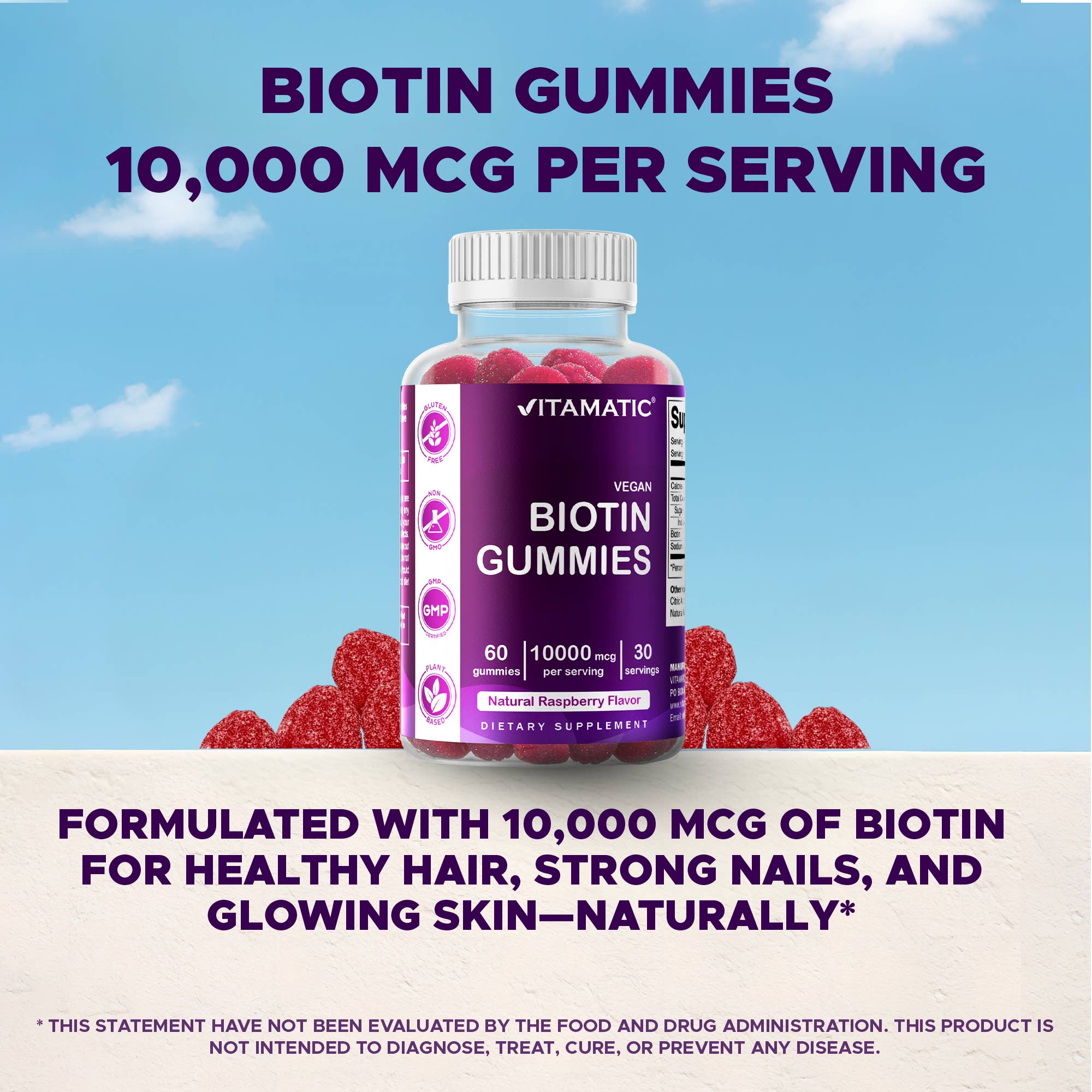 Vitamatic Biotina 10.000 mcg | Cabello, piel y uñas | 60 cápsulas