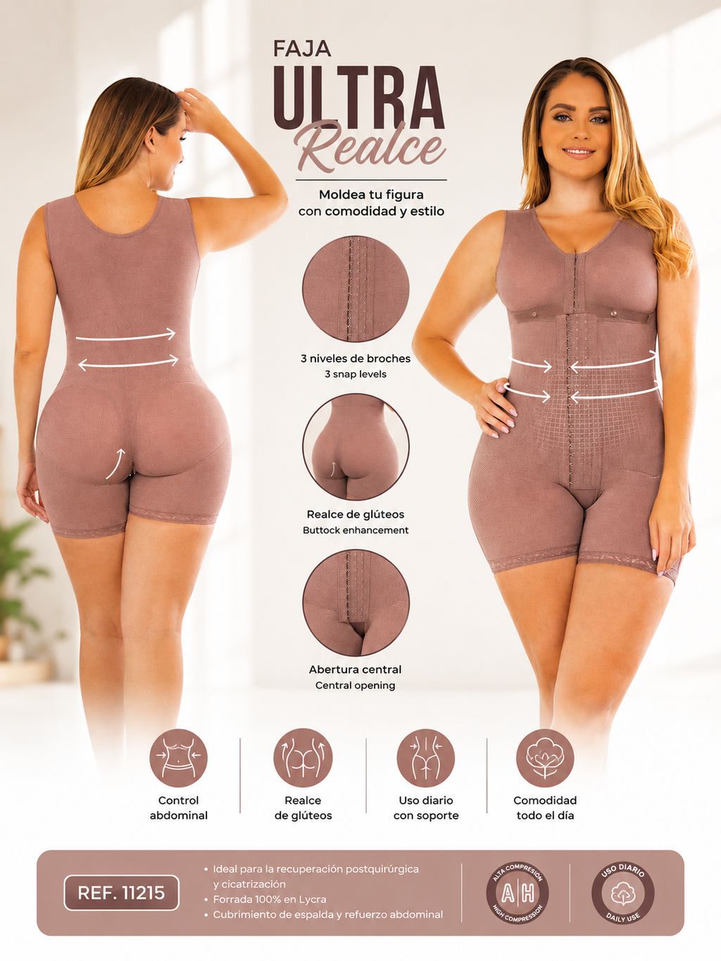 Faja Ultra Realce FAJATE Ref 11215 - vista frontal y trasera talla XL
