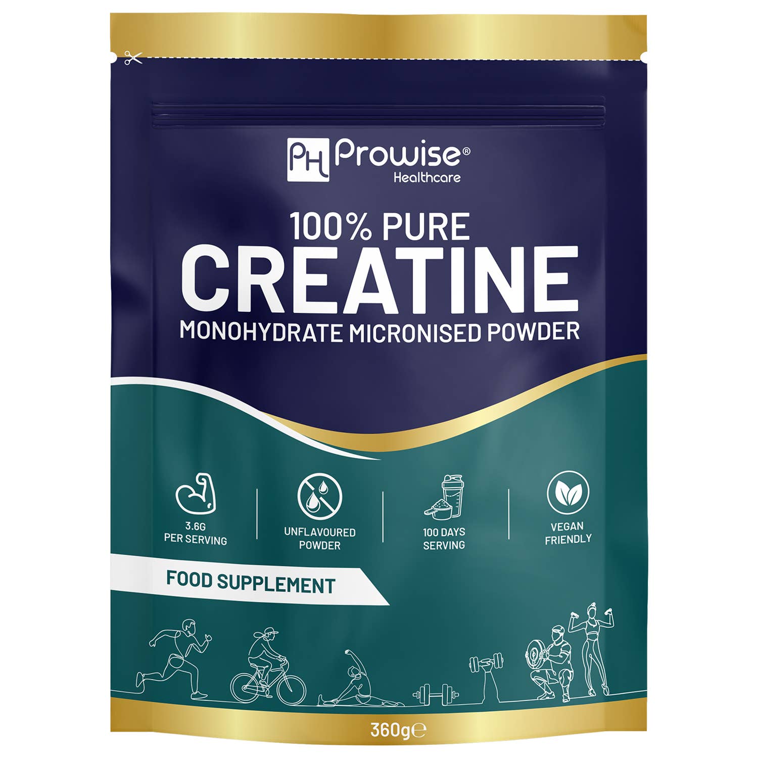 Creatina monohidrato en polvo | 100 raciones – Bolsa de 360 g