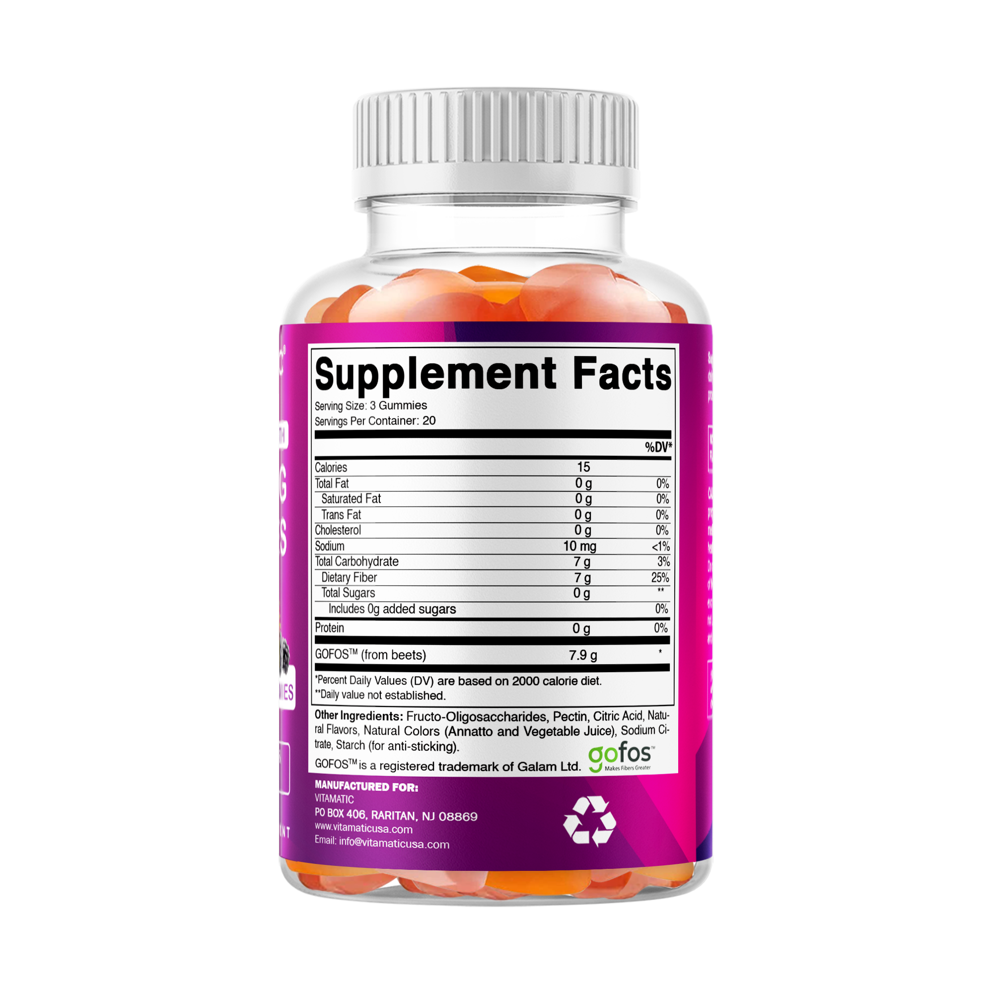 Vitamatic Fibra prebiótica | 7 g de fibra | 60 gominolas