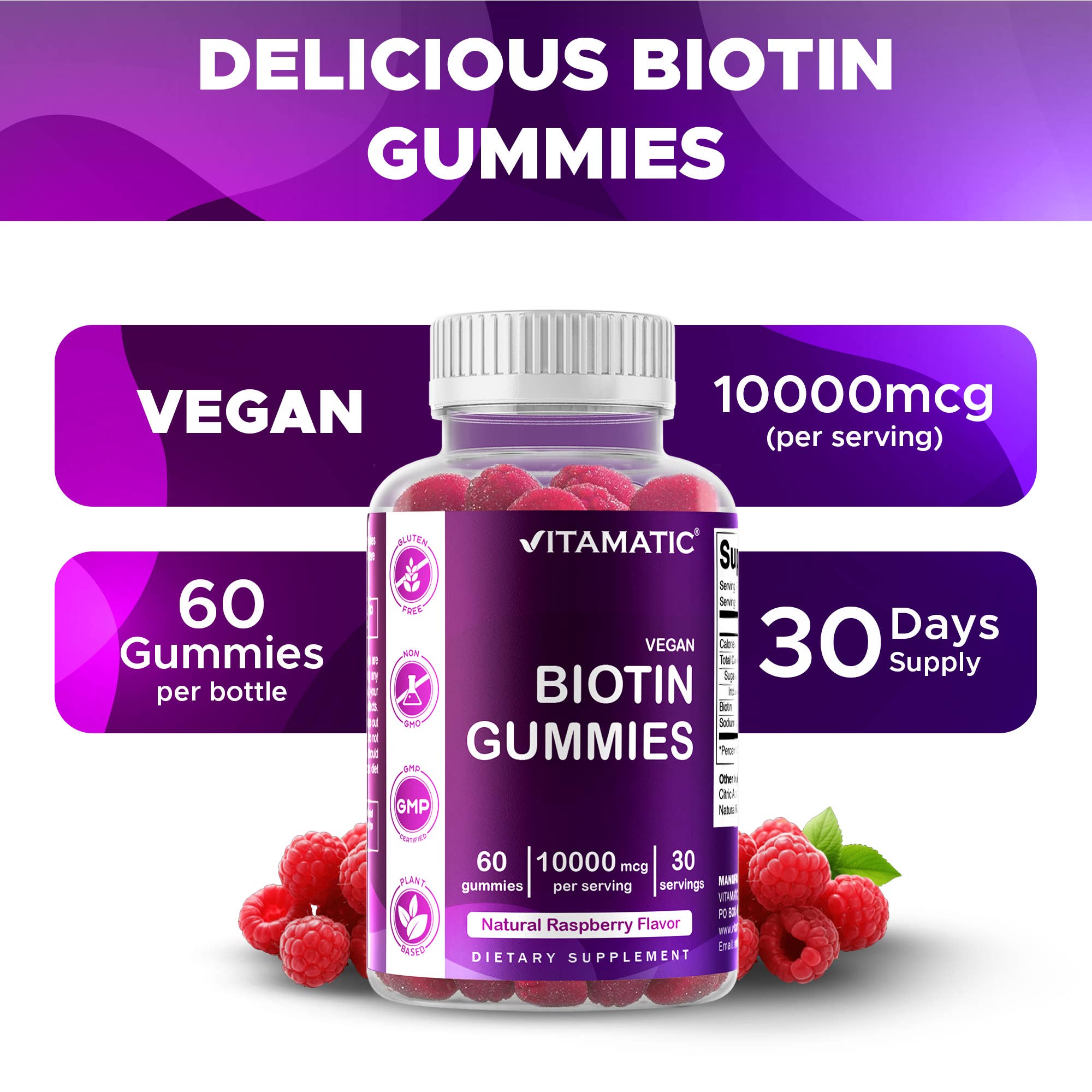 Vitamatic Biotina 10.000 mcg | Cabello, piel y uñas | 60 cápsulas