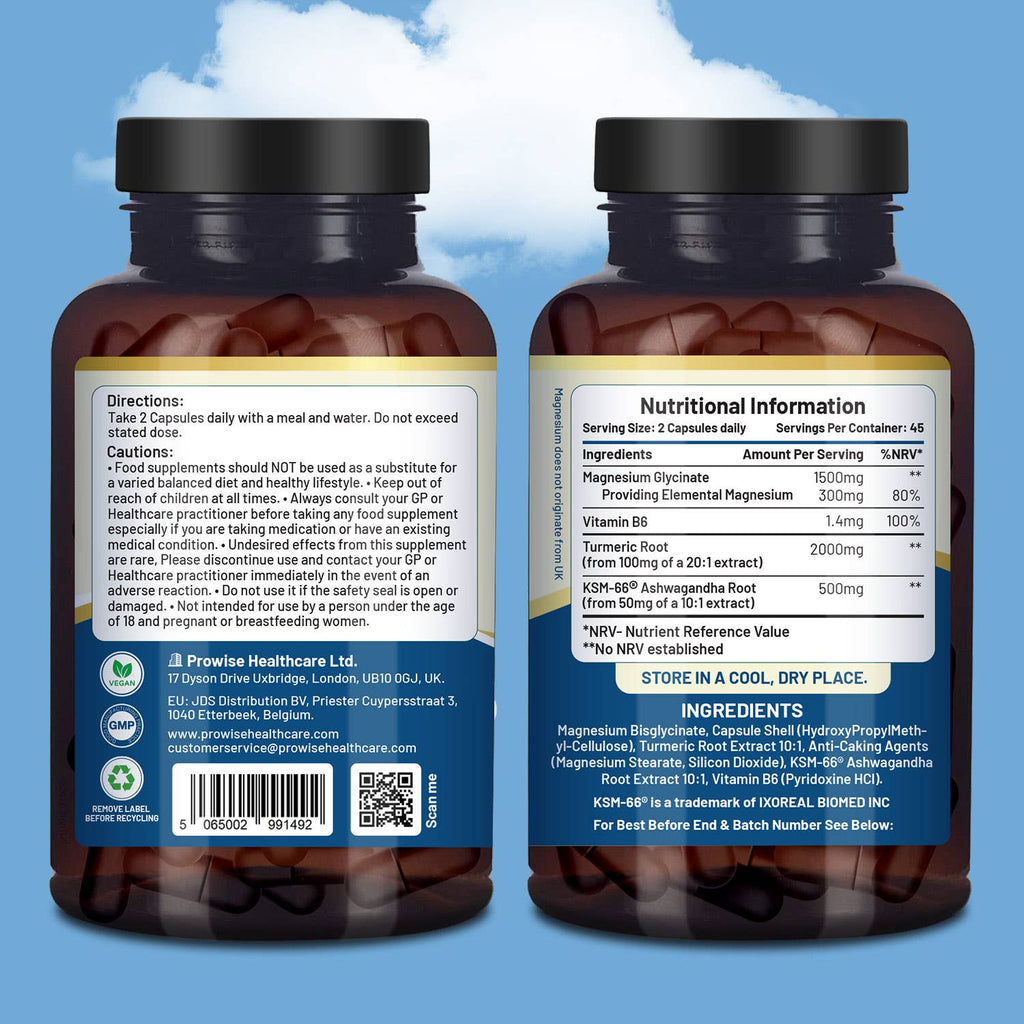 Glicinato de magnesio con ashwagandha, cúrcuma y vitamina B6
