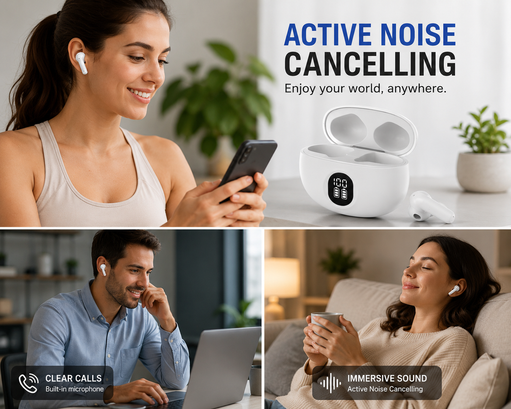 Audífonos Inalámbricos True Wireless con Cancelación Activa de Ruido (ANC)