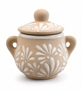 Azucarera de Cerámica y Barro Hecha a Mano - Estilo Espiga Beige y Blanco 12 oz