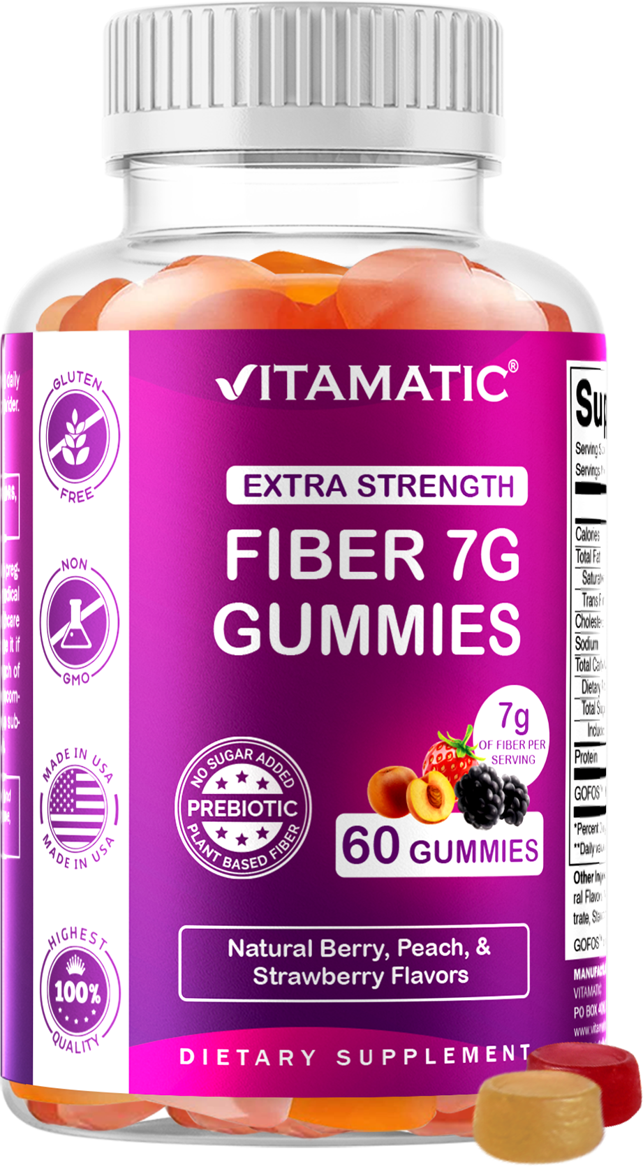 Vitamatic Fibra prebiótica | 7 g de fibra | 60 gominolas
