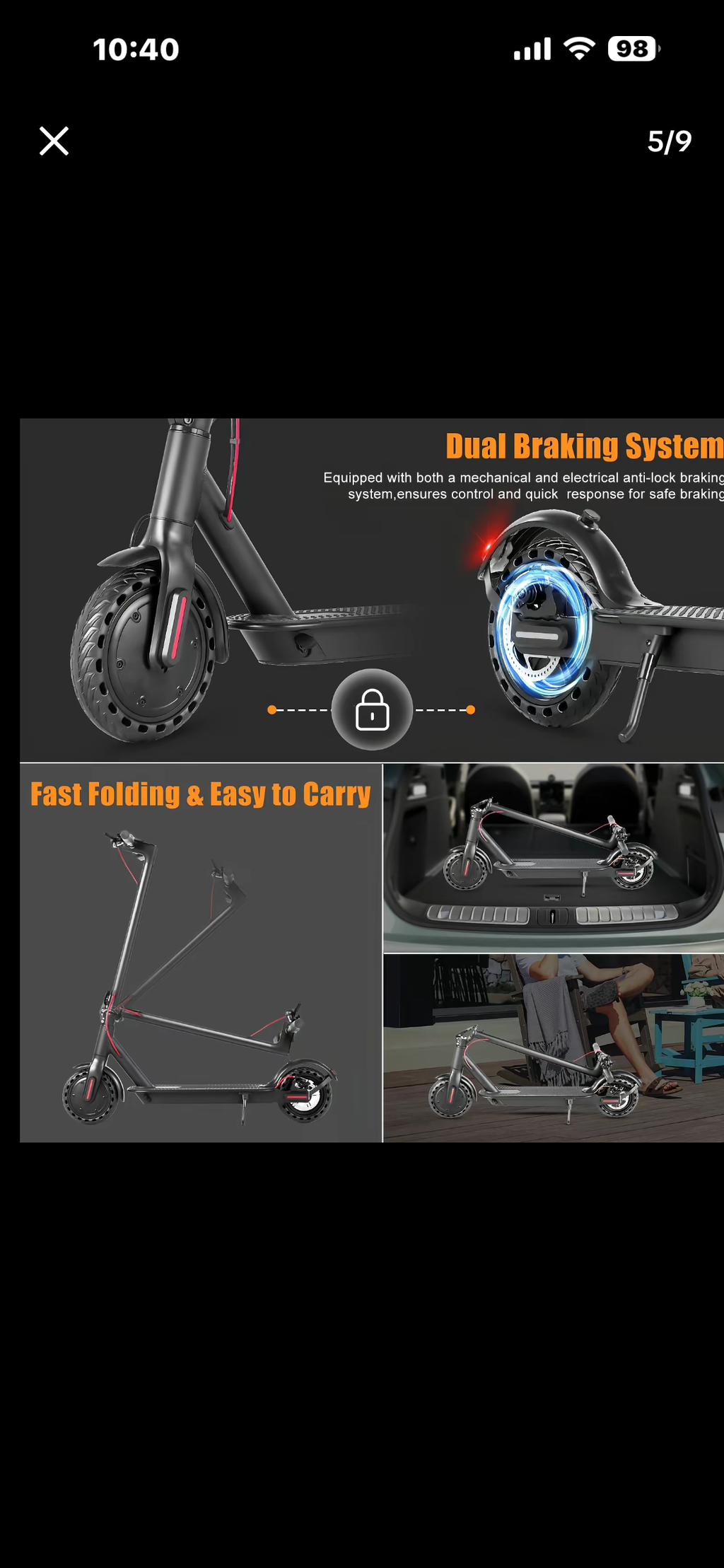 Scooter Eléctrico 350W – Smart LED, App Control, 17 mph