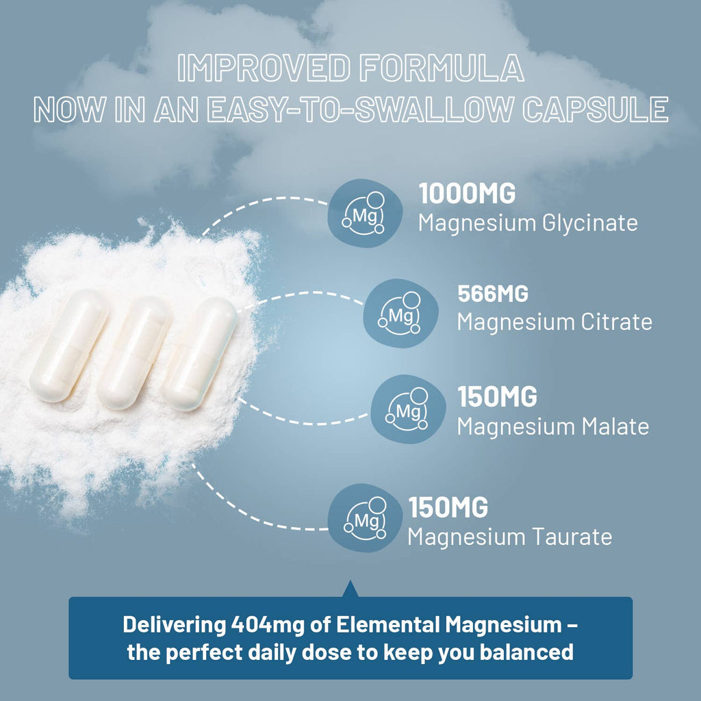 Complejo de Glicinato de Magnesio 4 en 1 - 1866mg 90 Cápsulas Veganas