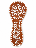 Portacuchara de barro artesanal con diseño floral mexicano