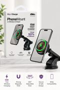 Max Charge PhoneMount & Wireless Charger – 15W Carga Rápida, 360° Ajustable