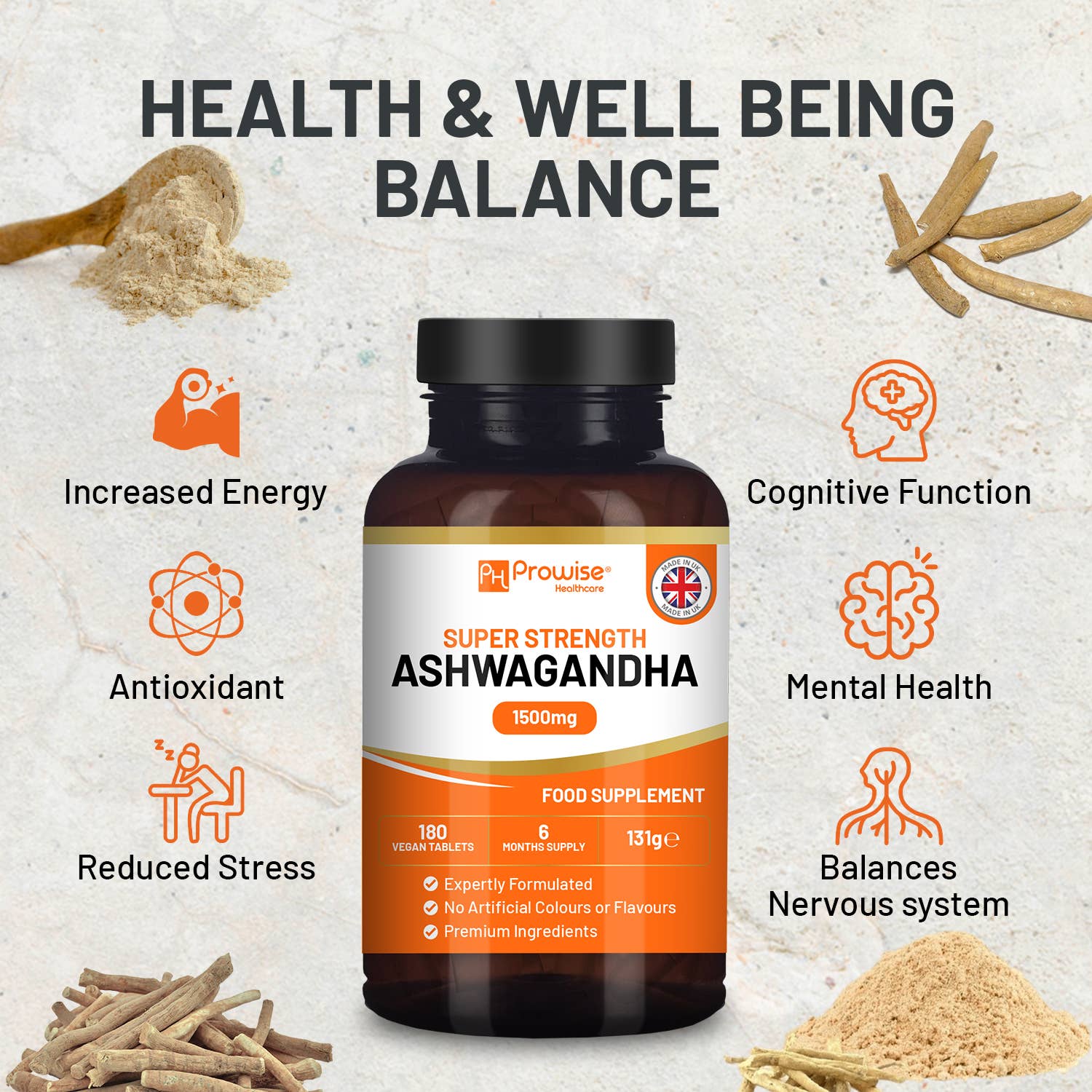 Ashwagandha 1500 mg 180 tabletas veganas