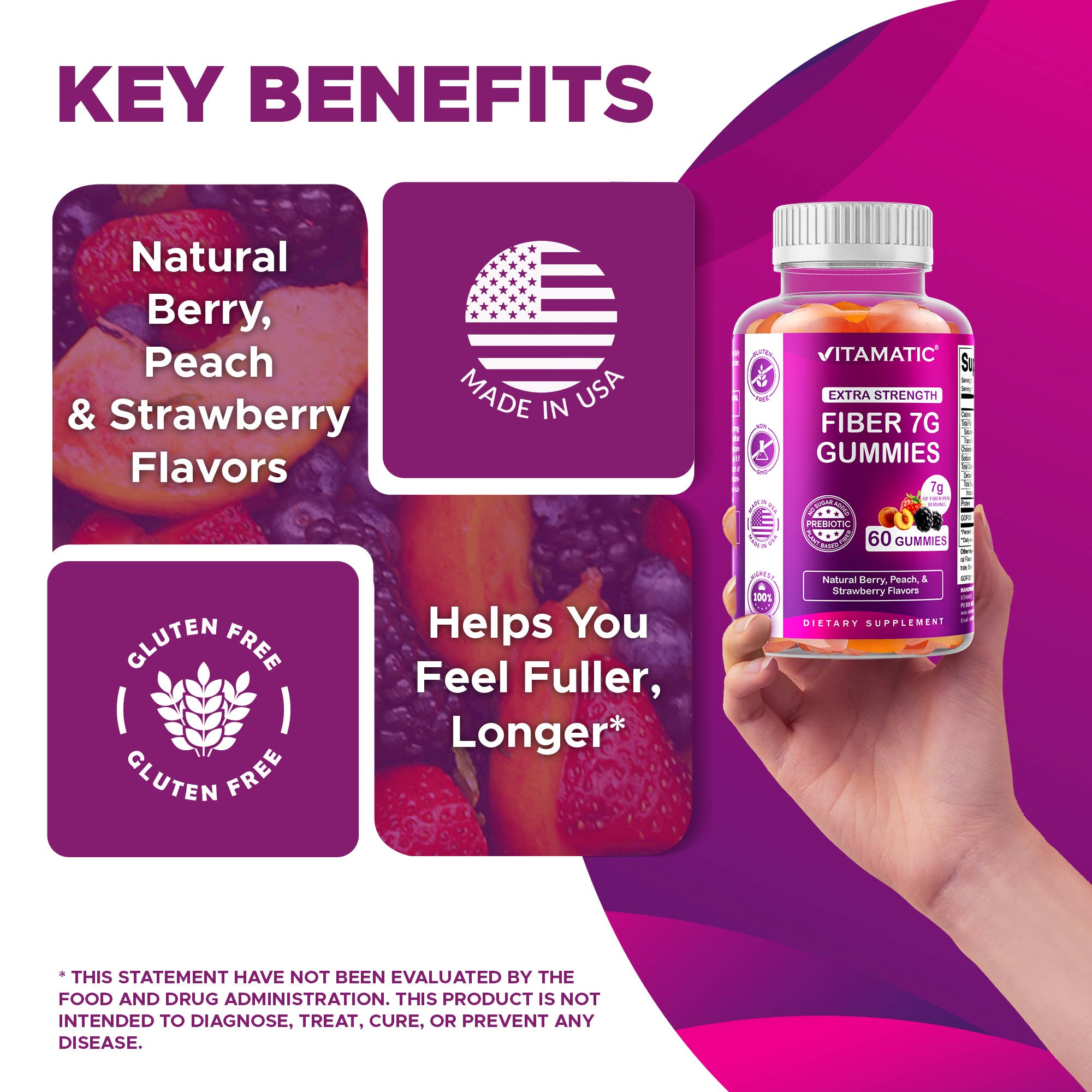 Vitamatic Fibra prebiótica | 7 g de fibra | 60 gominolas