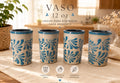 Set de 4 Vasos Artesanales de Cerámica 12 oz – Diseño Floral Azul