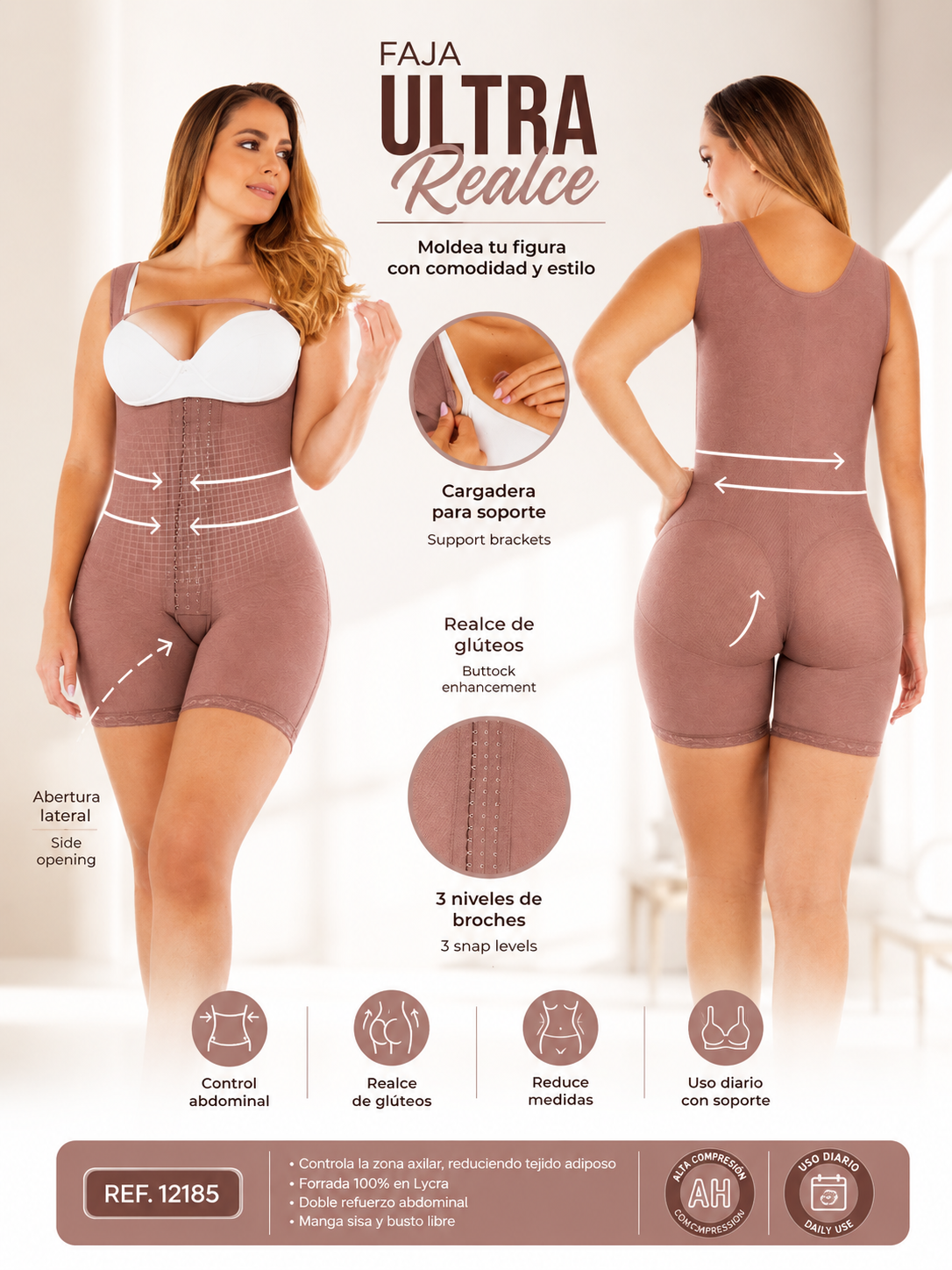 Faja Ultra Realce Sin Brasier FAJATE Ref 12185 - vista frontal y trasera talla L