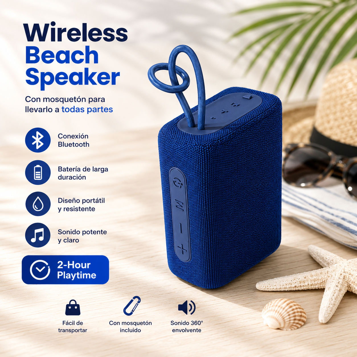 Wireless Beach Speaker azul con mosquetón
