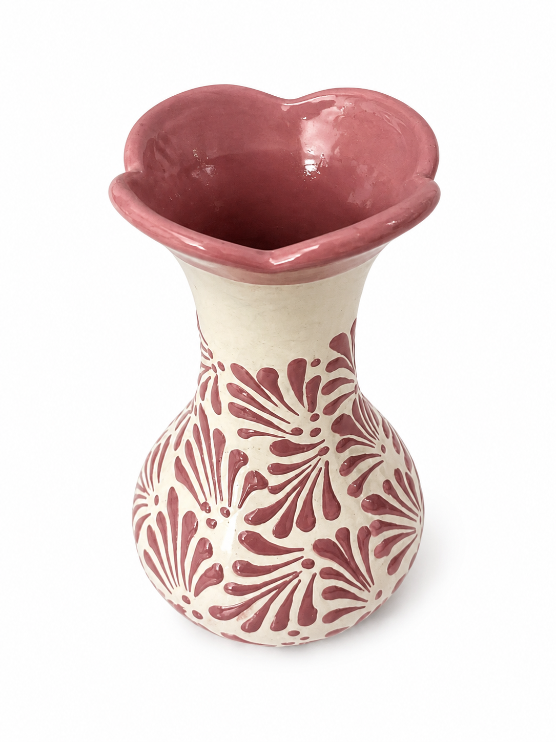 Florero de Ceramica Artesanal, diseño Floral Rosa Espiga