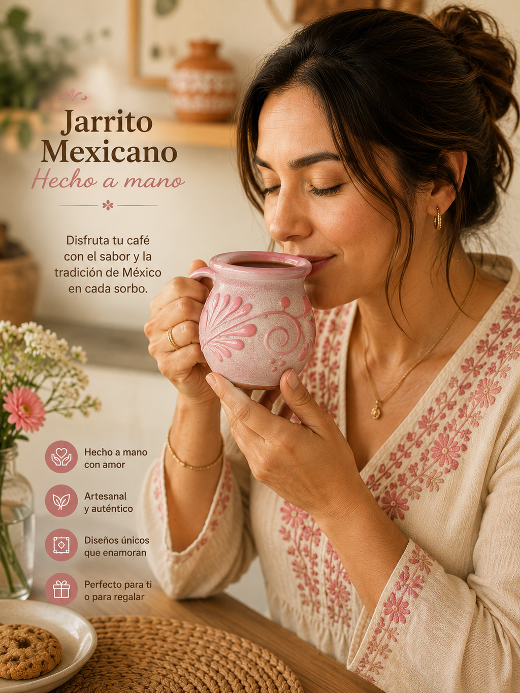 Jarrito mexicano de barro artesanal rosa