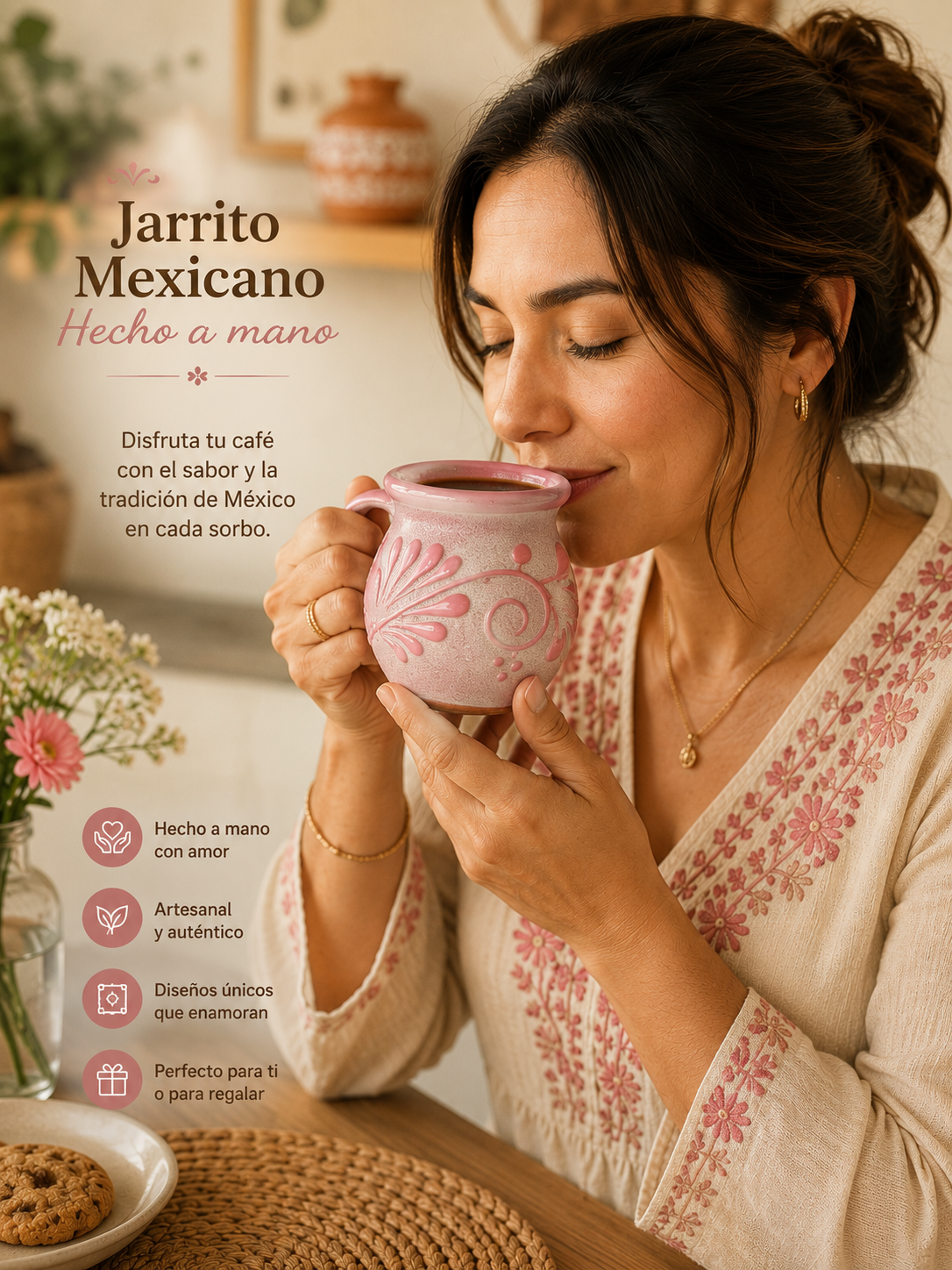 Jarrito mexicano de barro artesanal rosa