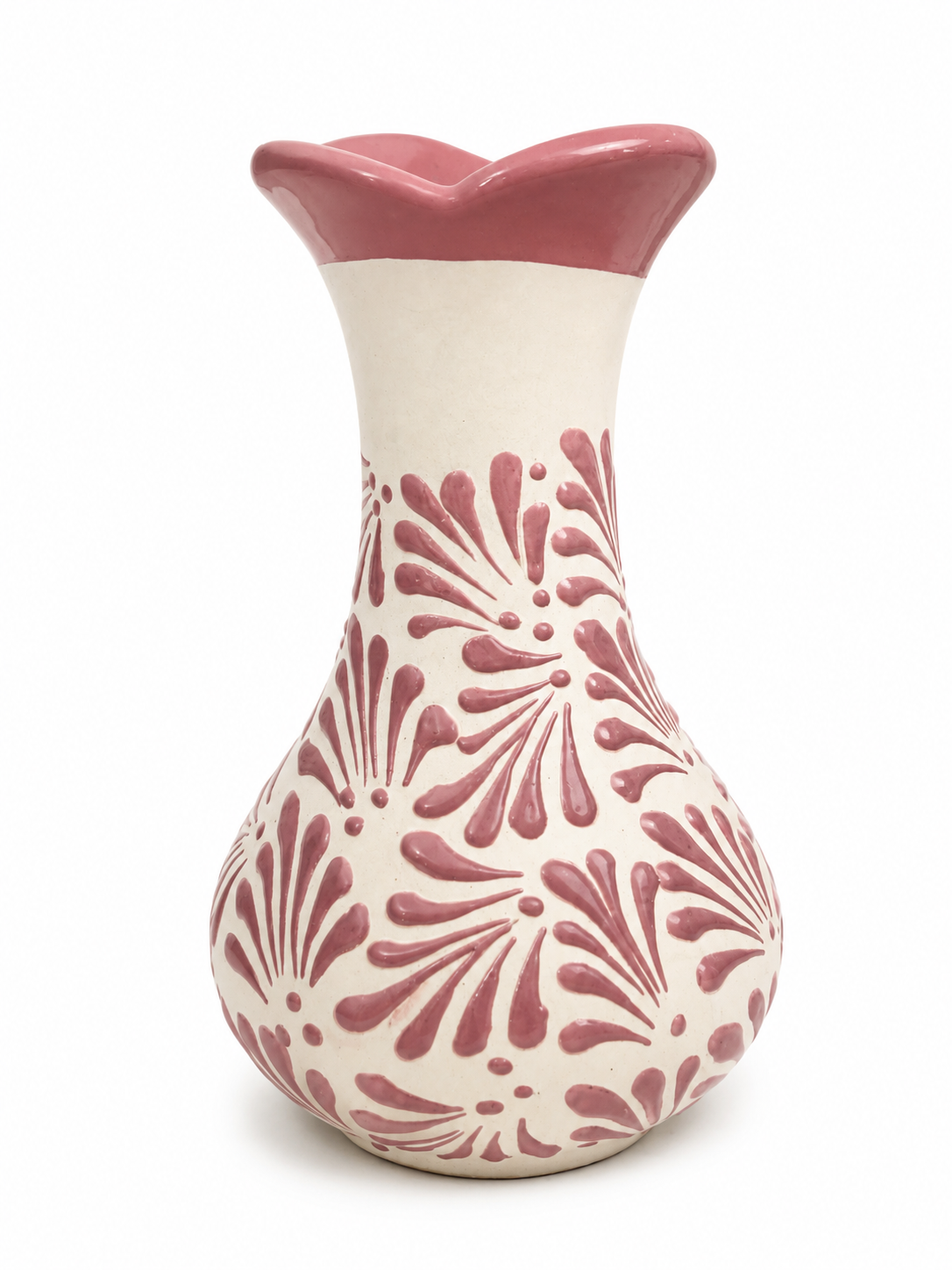 Florero de Ceramica Artesanal, diseño Floral Rosa Espiga