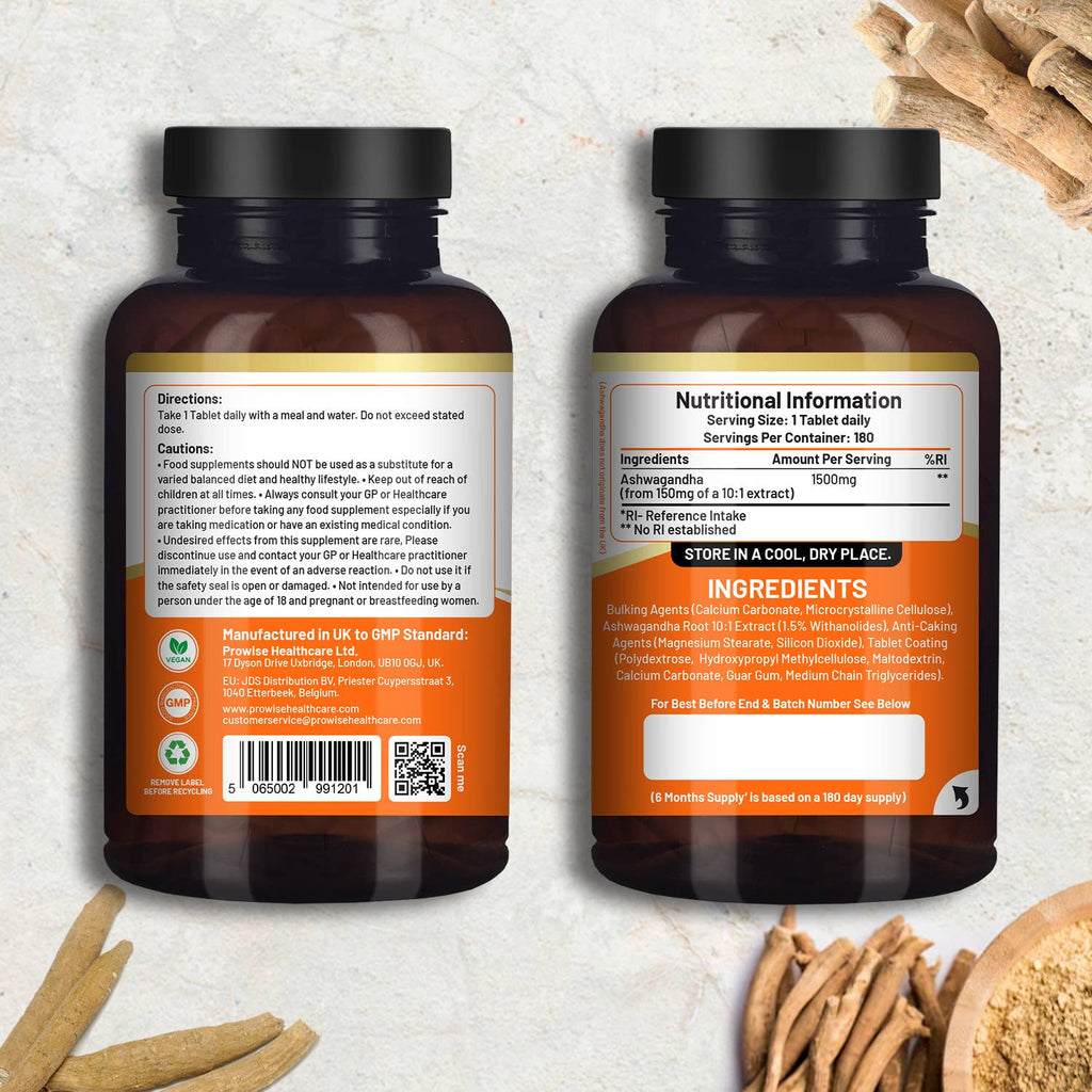 Ashwagandha 1500 mg 180 tabletas veganas