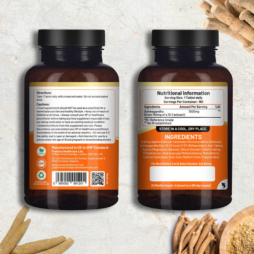 Ashwagandha 1500 mg 180 tabletas veganas