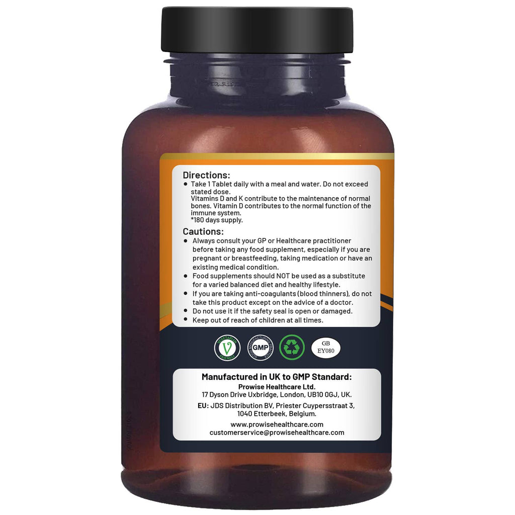 Tabletas vegetarianas de vitamina D3 4000 UI y K2 MK7 100 μg | 180 unidades