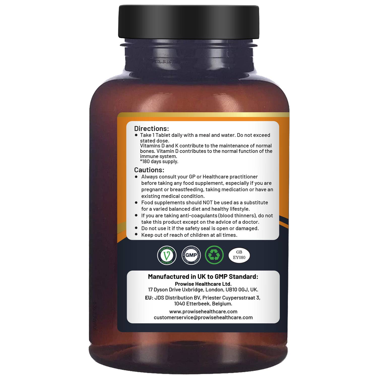 Tabletas vegetarianas de vitamina D3 4000 UI y K2 MK7 100 μg | 180 unidades