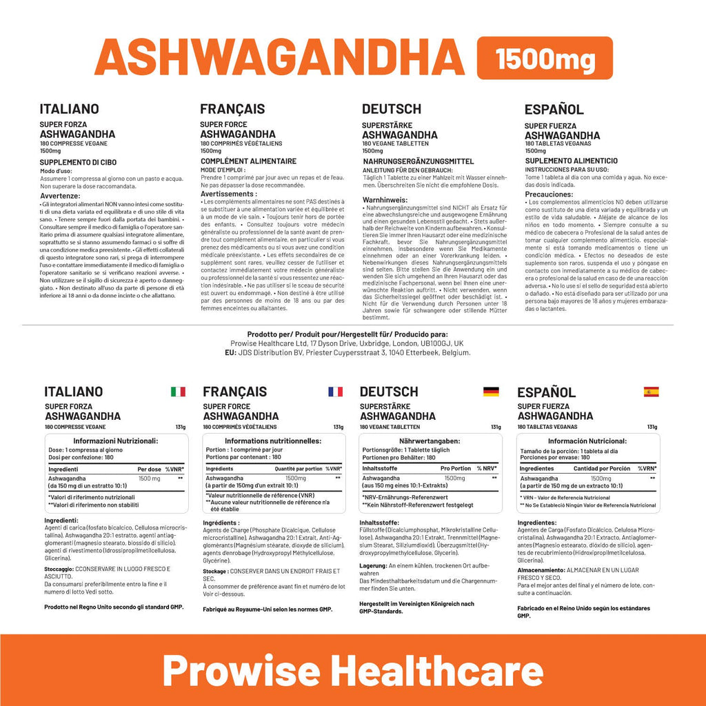 Ashwagandha 1500 mg 180 tabletas veganas
