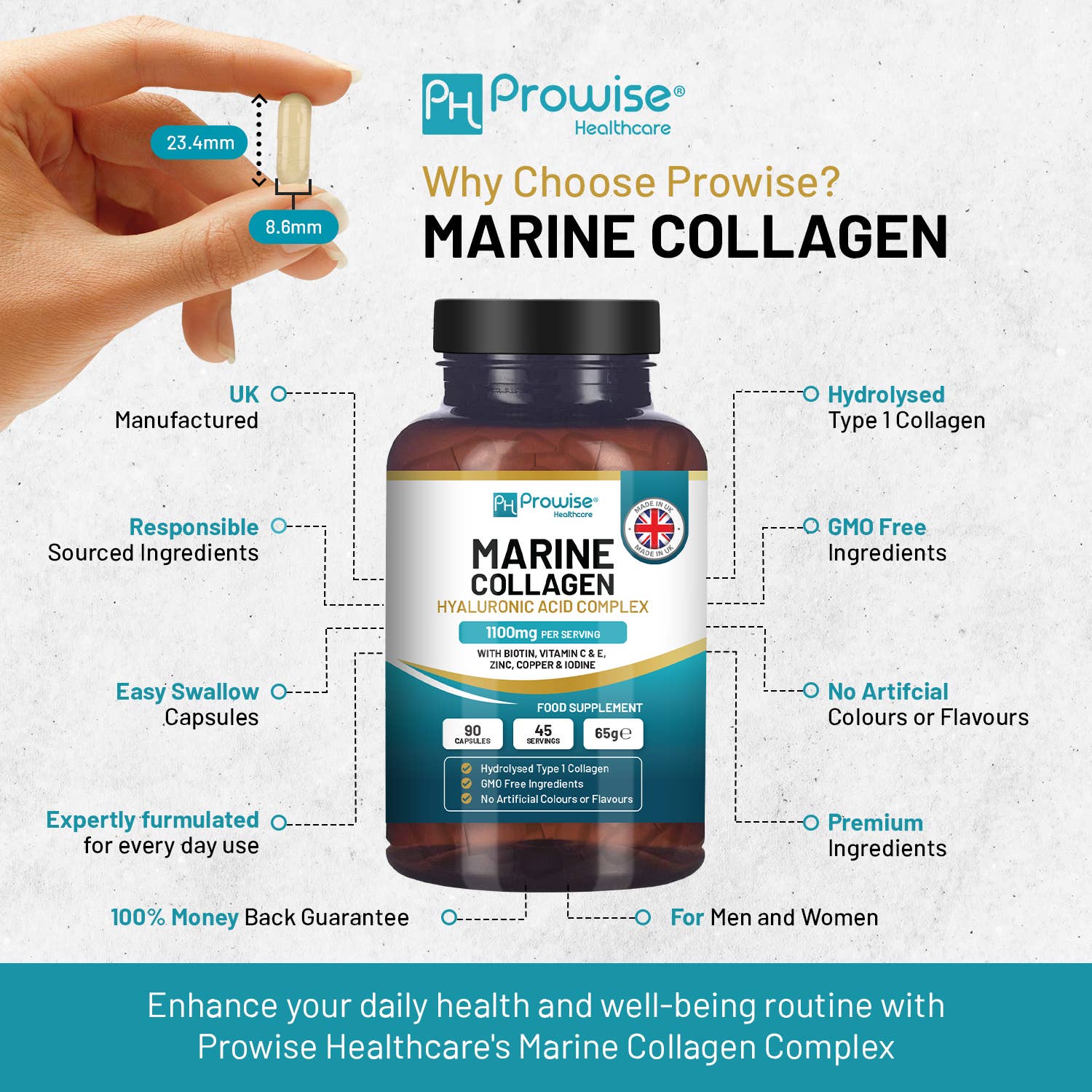 Colágeno Marino con Ácido Hialurónico 1100 mg – 90 Cápsulas