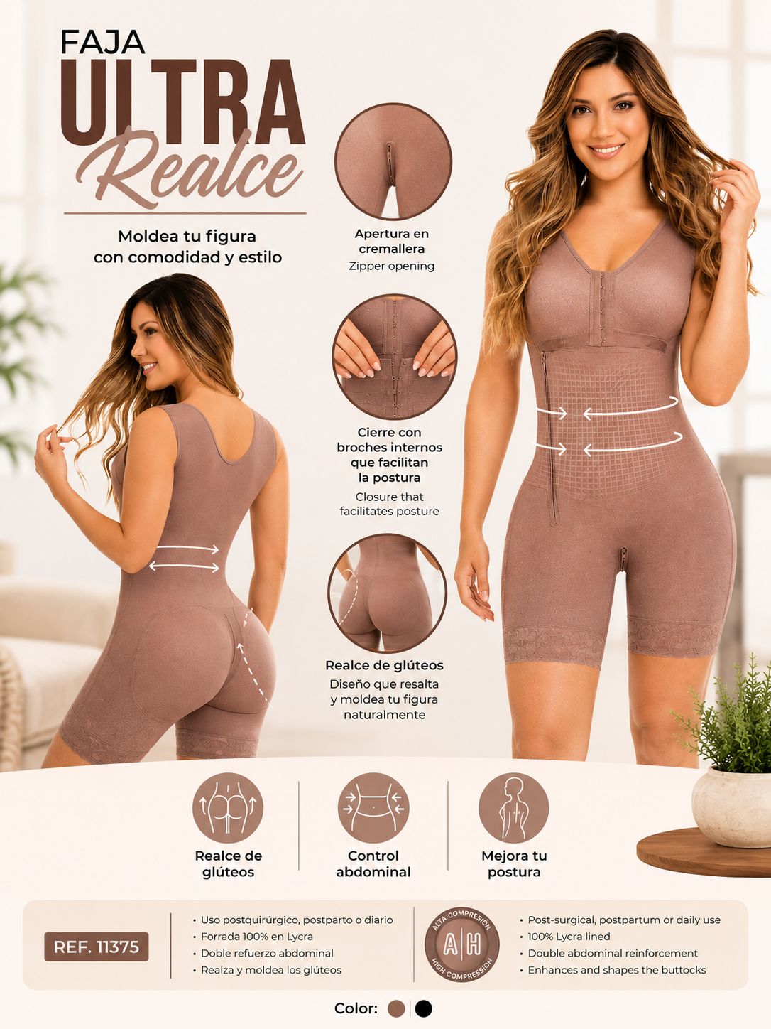 Faja Ultra Realce FAJATE Ref 11375 - vista frontal y trasera talla L